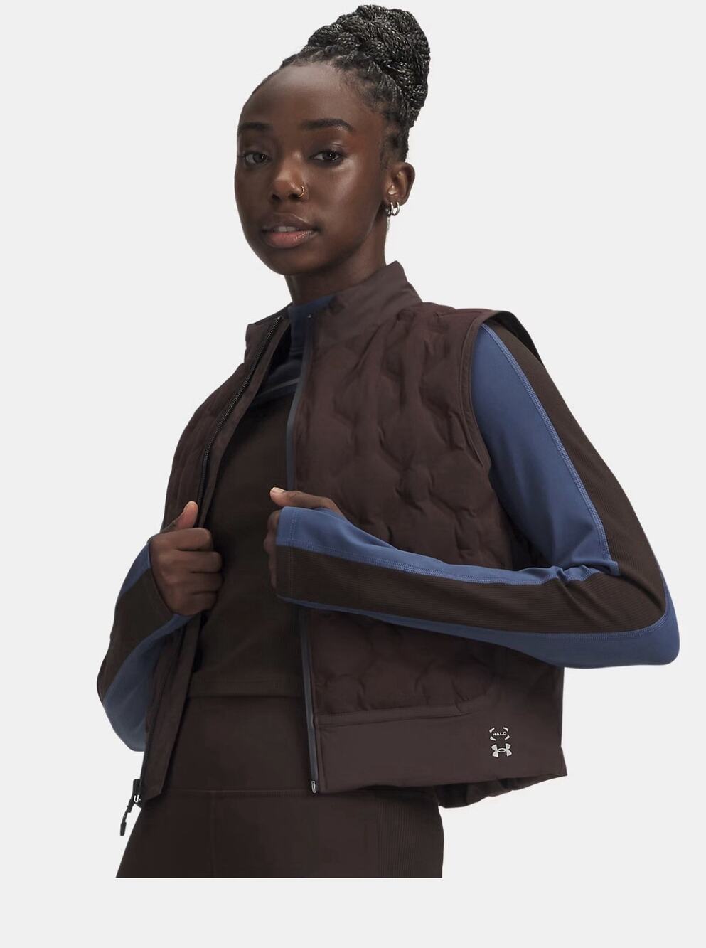 $250 Under Armour Women's Lightweight Cold Weather Halo Puffer Vest Brown Sz M